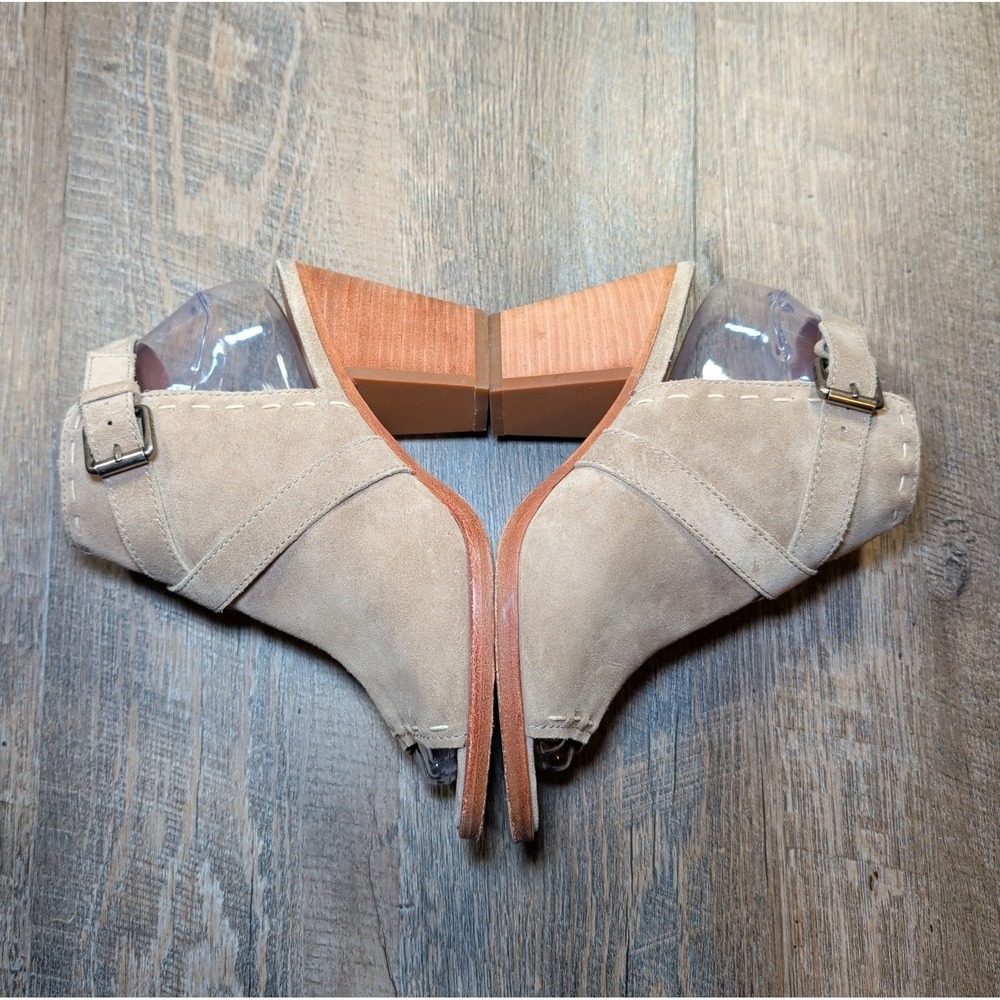 Frye Leather Dani Pickstitch Open Toe Sandals Ash Size 7M Chunky Heel Tan - Picture 9 of 12